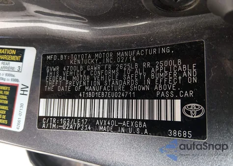 2014 Toyota Avalon Hybrid Xle Touring from USA, damaged, VIN 4T1BD1EB7EU024711